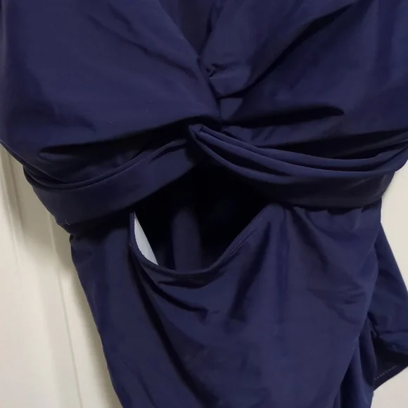 Dark Blue Tummy Control Swimsuit With Cut Out And Ruched Sides - Picture 5 of 7
